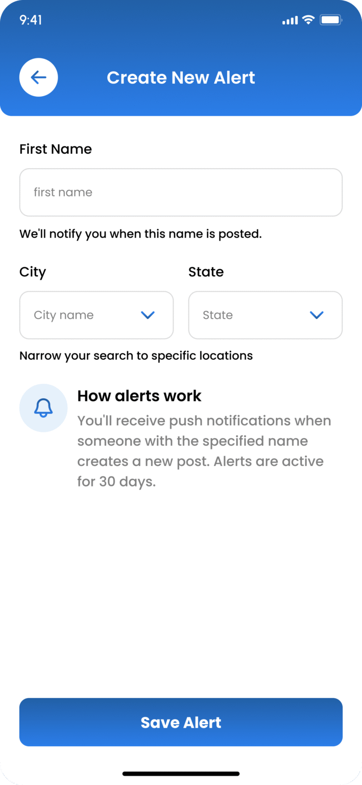 Create New Alert screen
