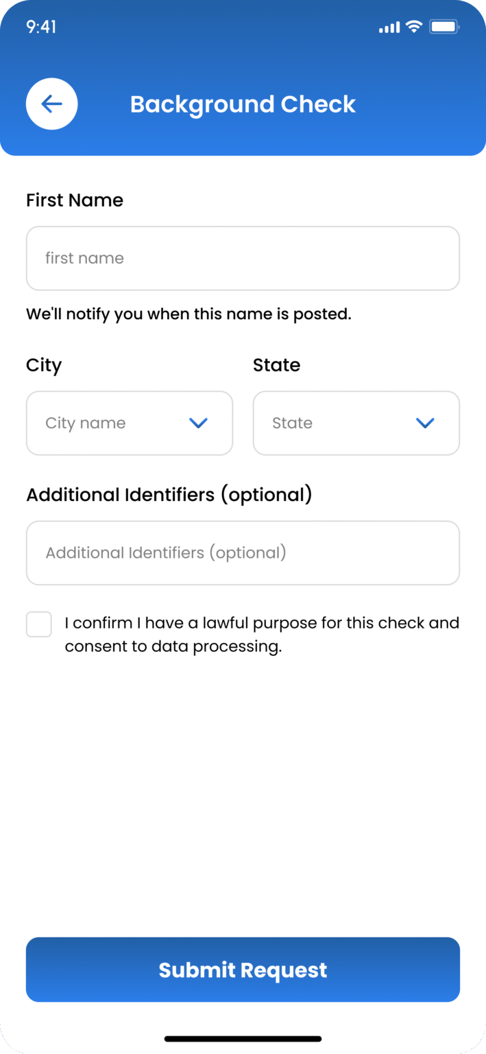 Request Form screen
