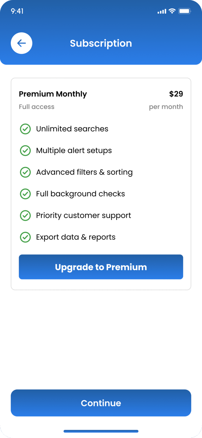 Subscription screen