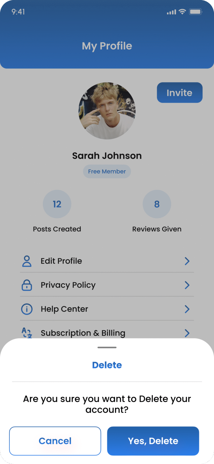 delete account screen